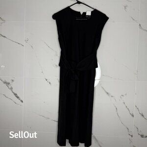 J.Crew Women's Black Sleeveless Midi Dress with Waist Tie Size 4 wool career